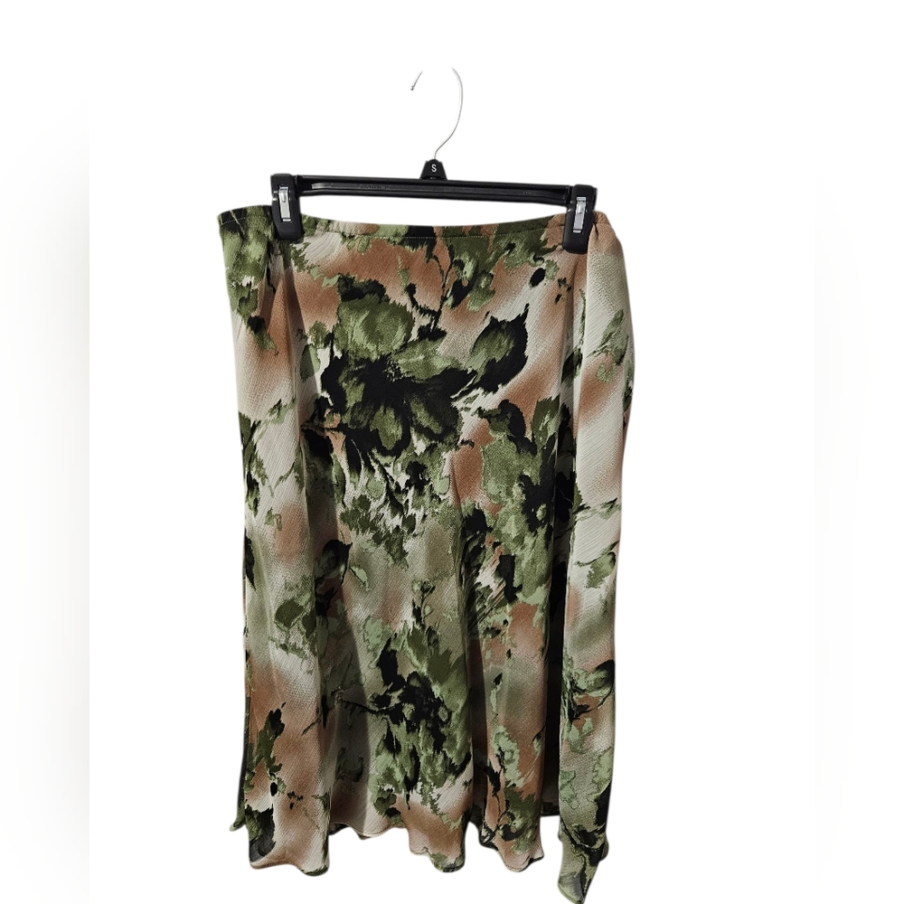 Floral Green and Tan Midi Skirt